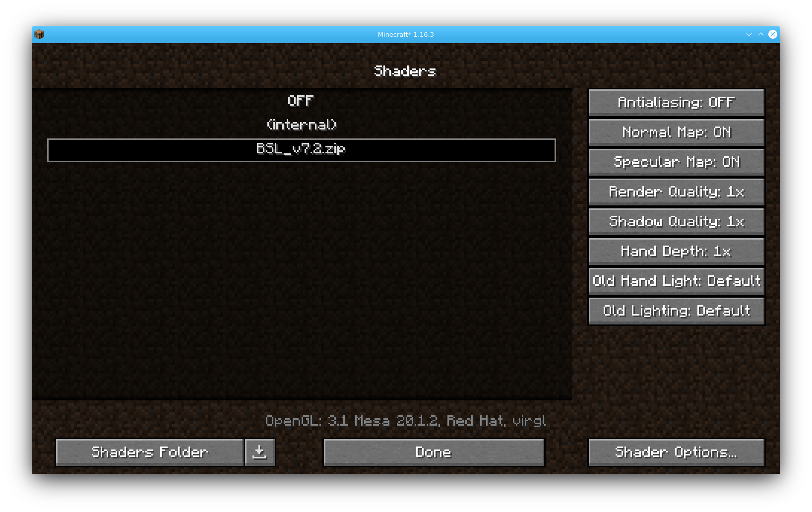 Minecraft Shader Settings