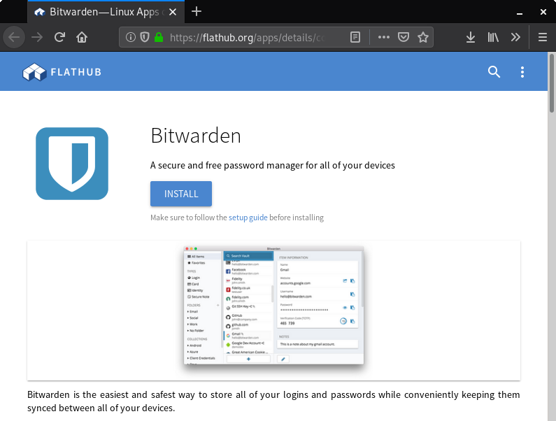 Bitwarden on Flathub Page