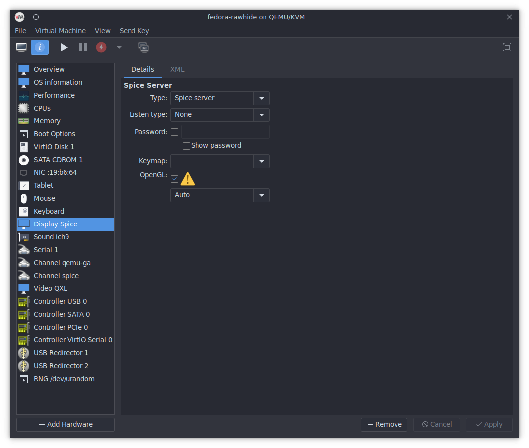 Virt-manager's Spice settings for a VM